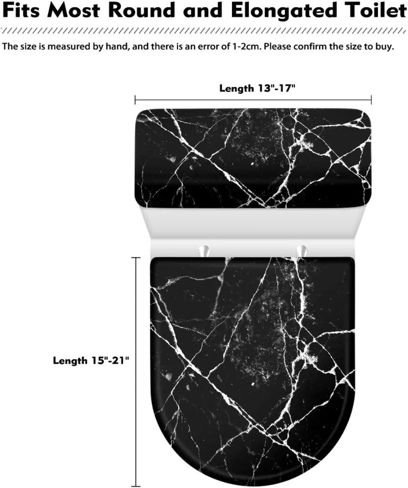 Darisoco Black Marble Design Toilet Lid Dust Cover & Toilet Tank Lid Cover for Bathroom Machine Washable Anti-dust with Elastic Edge - Image 5